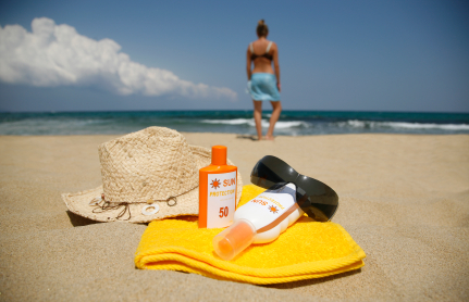Sunscreens & sun protection on beach